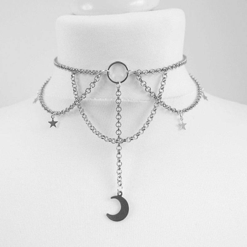 Goth Moon Star Chain Necklace