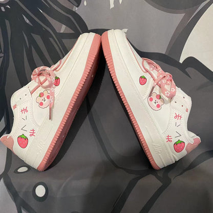 Kawaii Pink Flowers Lace Strawberry Bear Sneakers