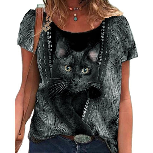 3D Black Cat Jacket Outs T-Shirt