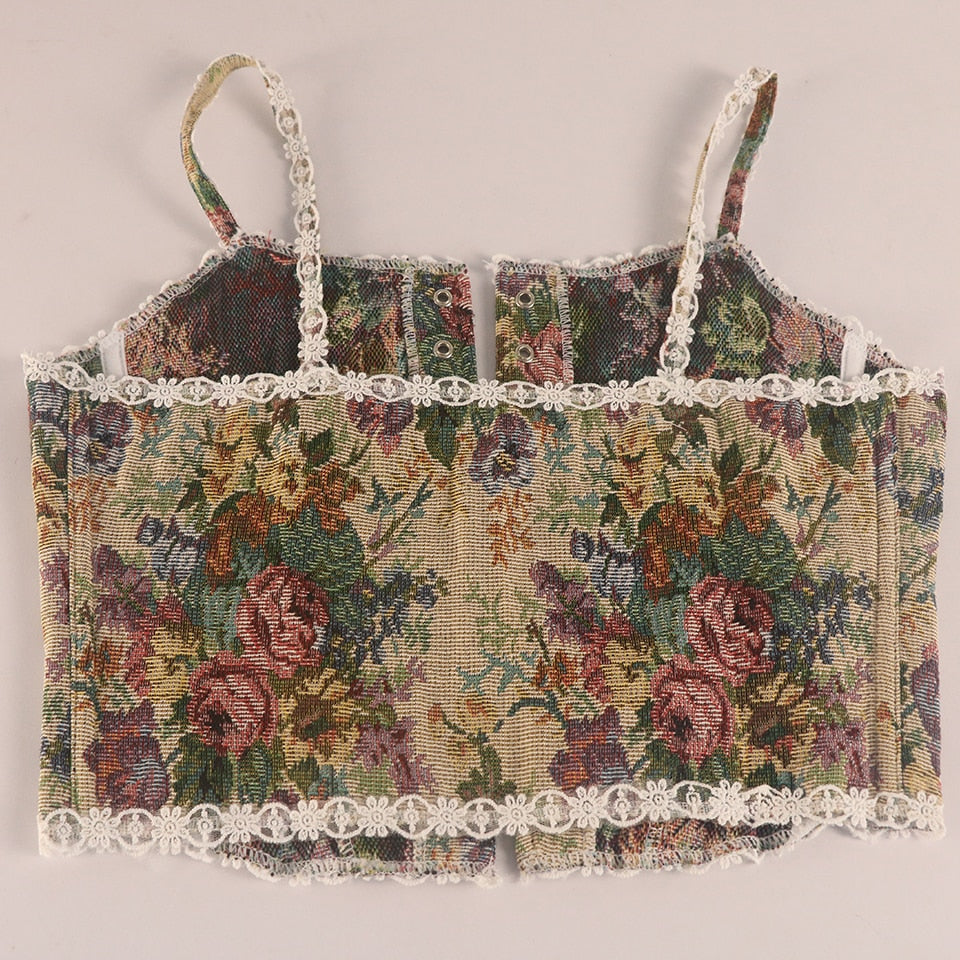 Y2K French Vintage Embroidery Floral Corset