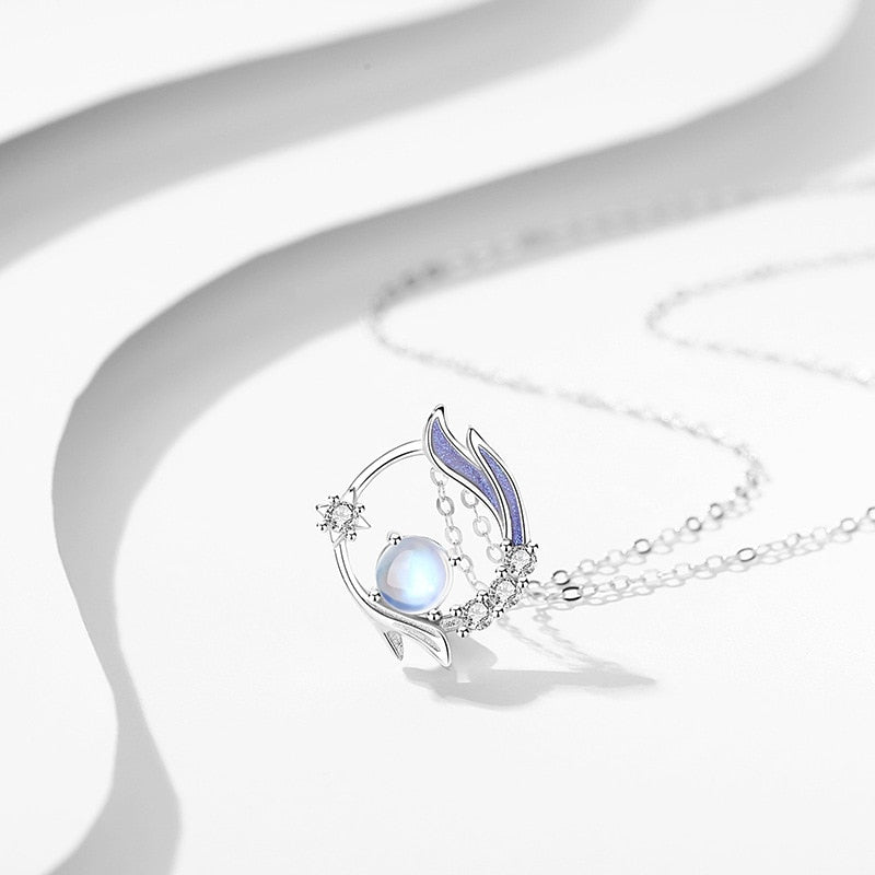 Fantasy Silver Moon Stone Pendant Necklace