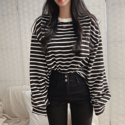 Kawaii Striped Long-Sleeved T-Shirt