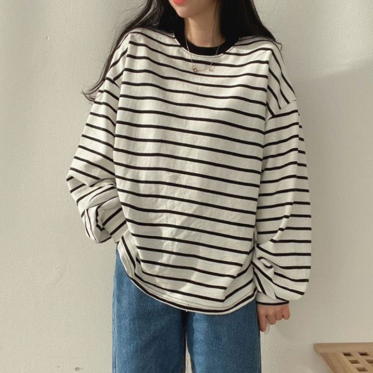 Kawaii Striped Long-Sleeved T-Shirt - New, T-Shirts - Kawaii Bonjour