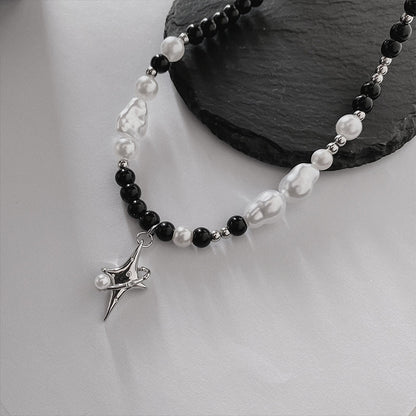 Punk Star Pearl Beads Pendant Necklace