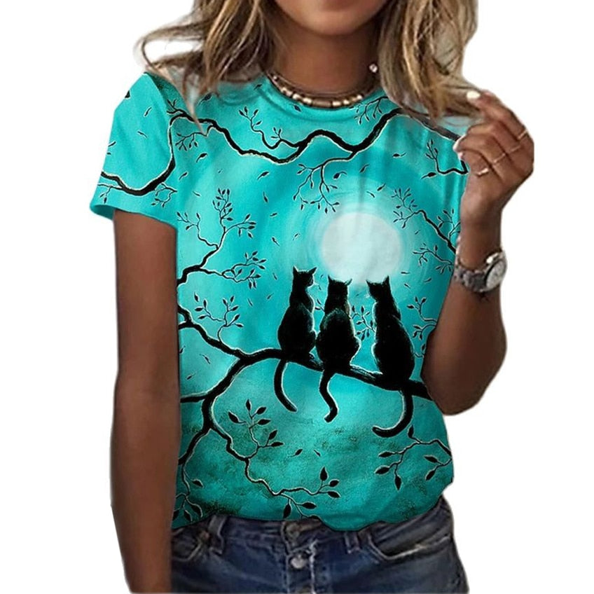 Black Cats Moon Watcher T-Shirt