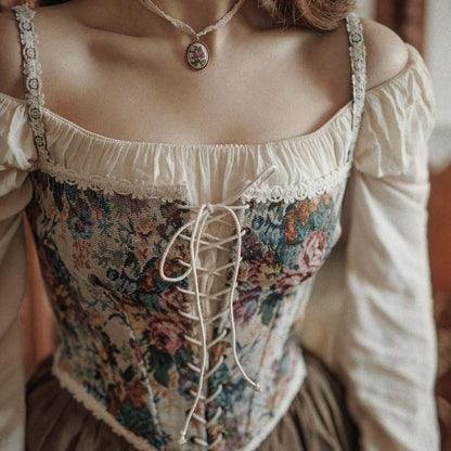 Y2K French Vintage Embroidery Floral Corset