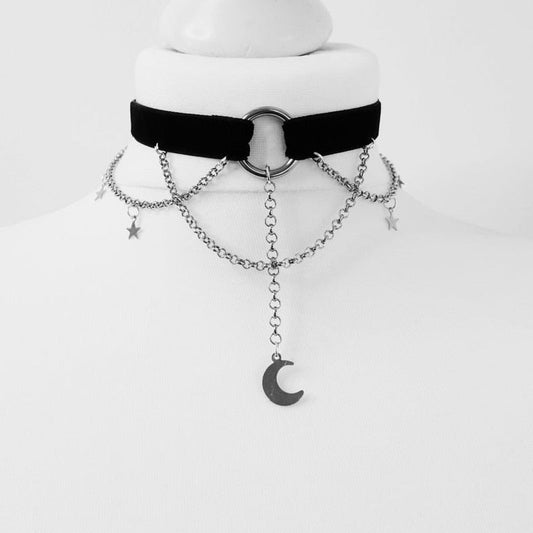 Goth Moon Star Chain Necklace