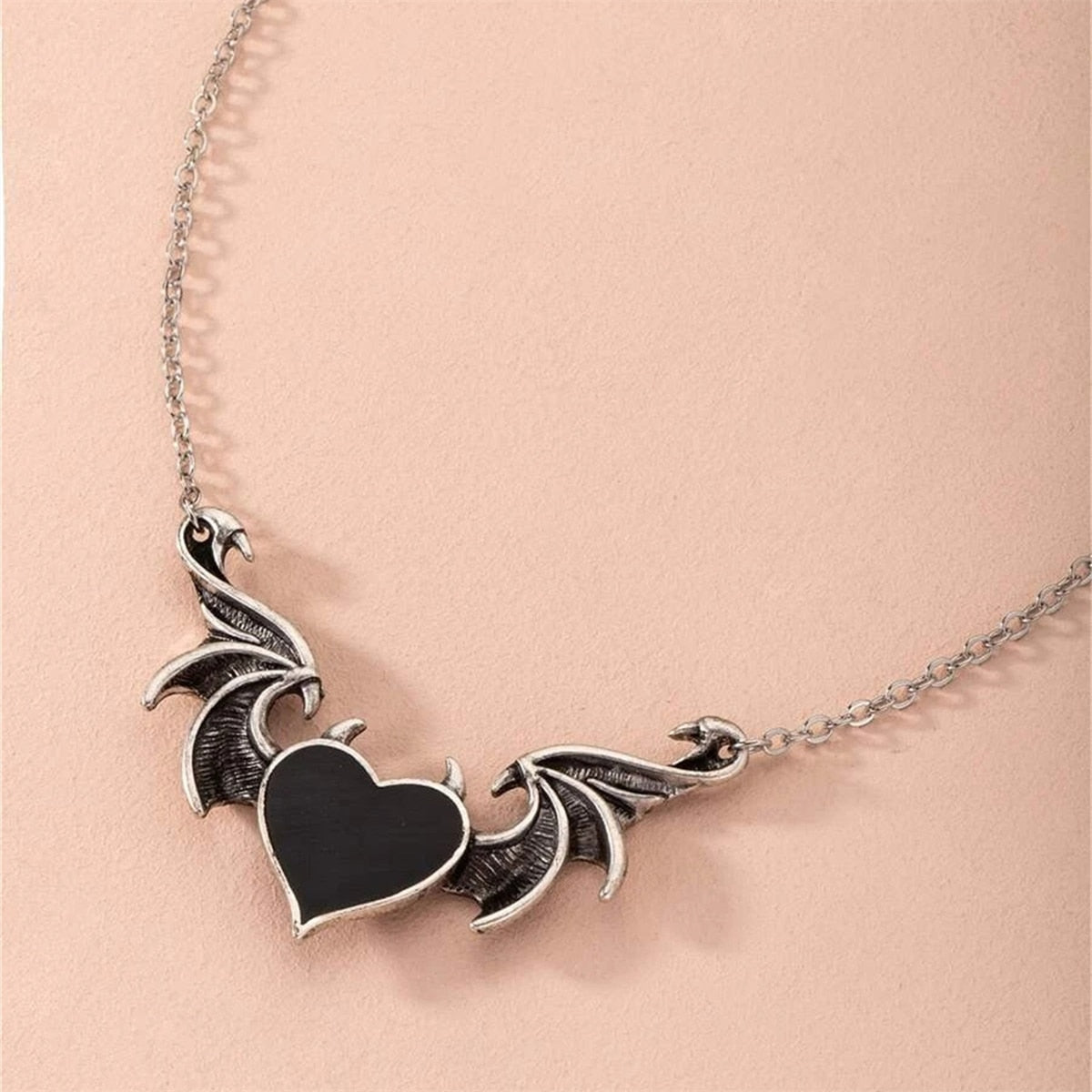 Trendy Demon Wings Heart Necklace