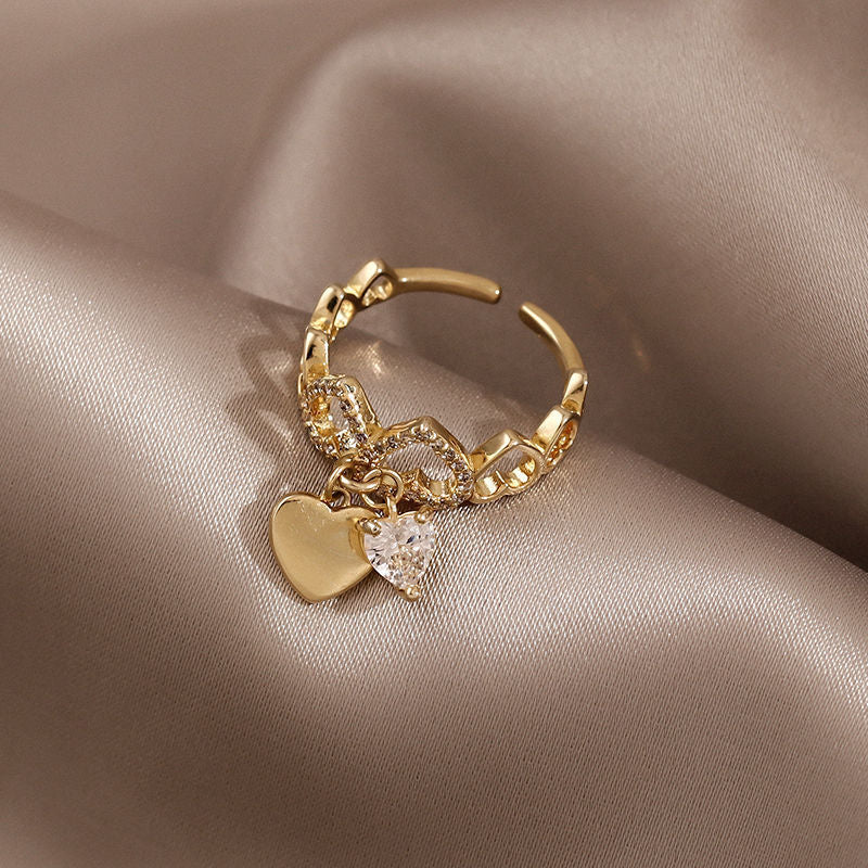 Exquisite Gold Color Heart & Crystal Ring