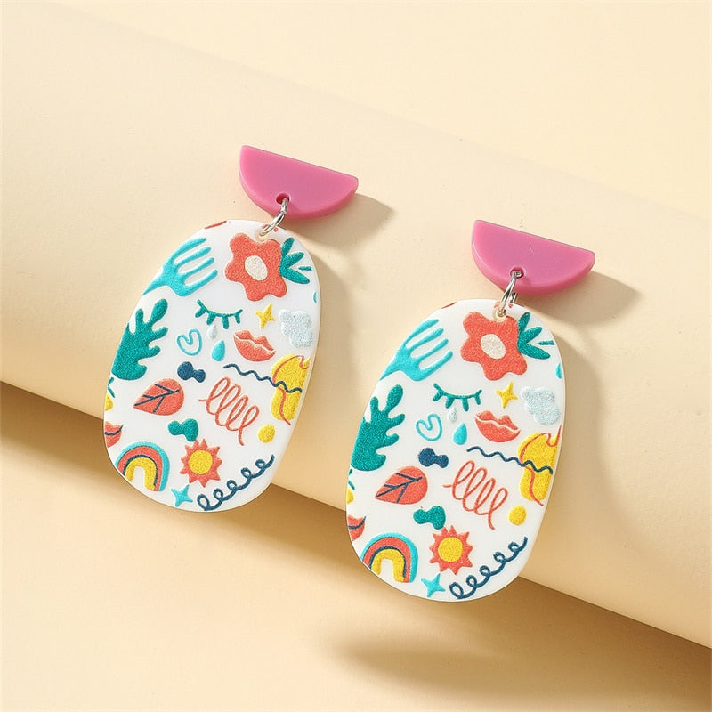 Retro Flower Candy Contrast Color Earrings
