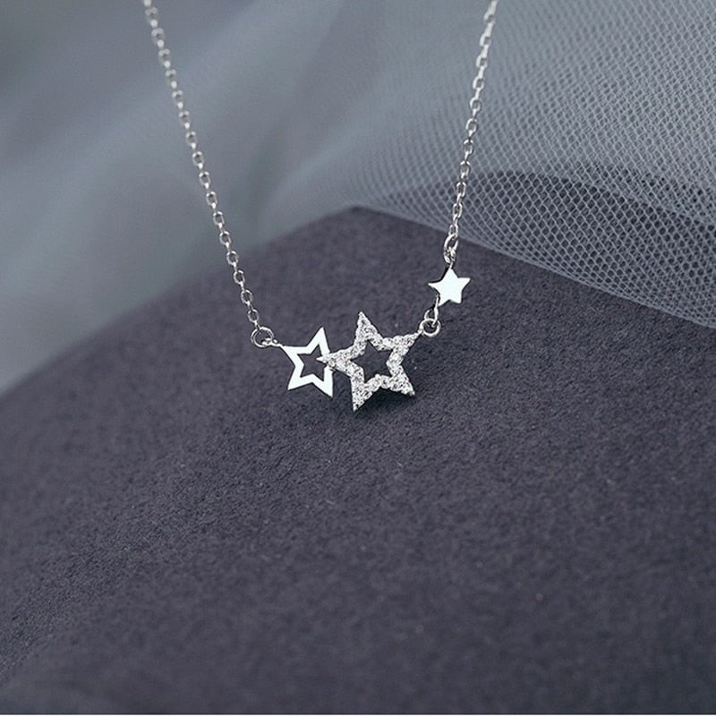 Silver Starry Star Pendant Necklace
