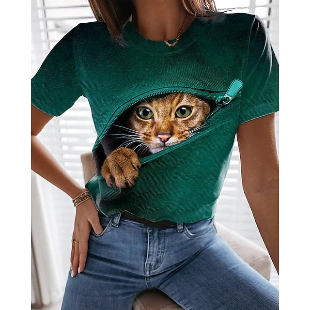 3D Open Zip Ginger Cat T Shirt Meowhiskers