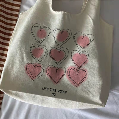 Y2k Sweet Love Heart Canvas Tote Bag