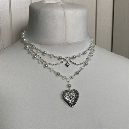 Butterfly Heart Pearl Fairycore Pendant Necklace