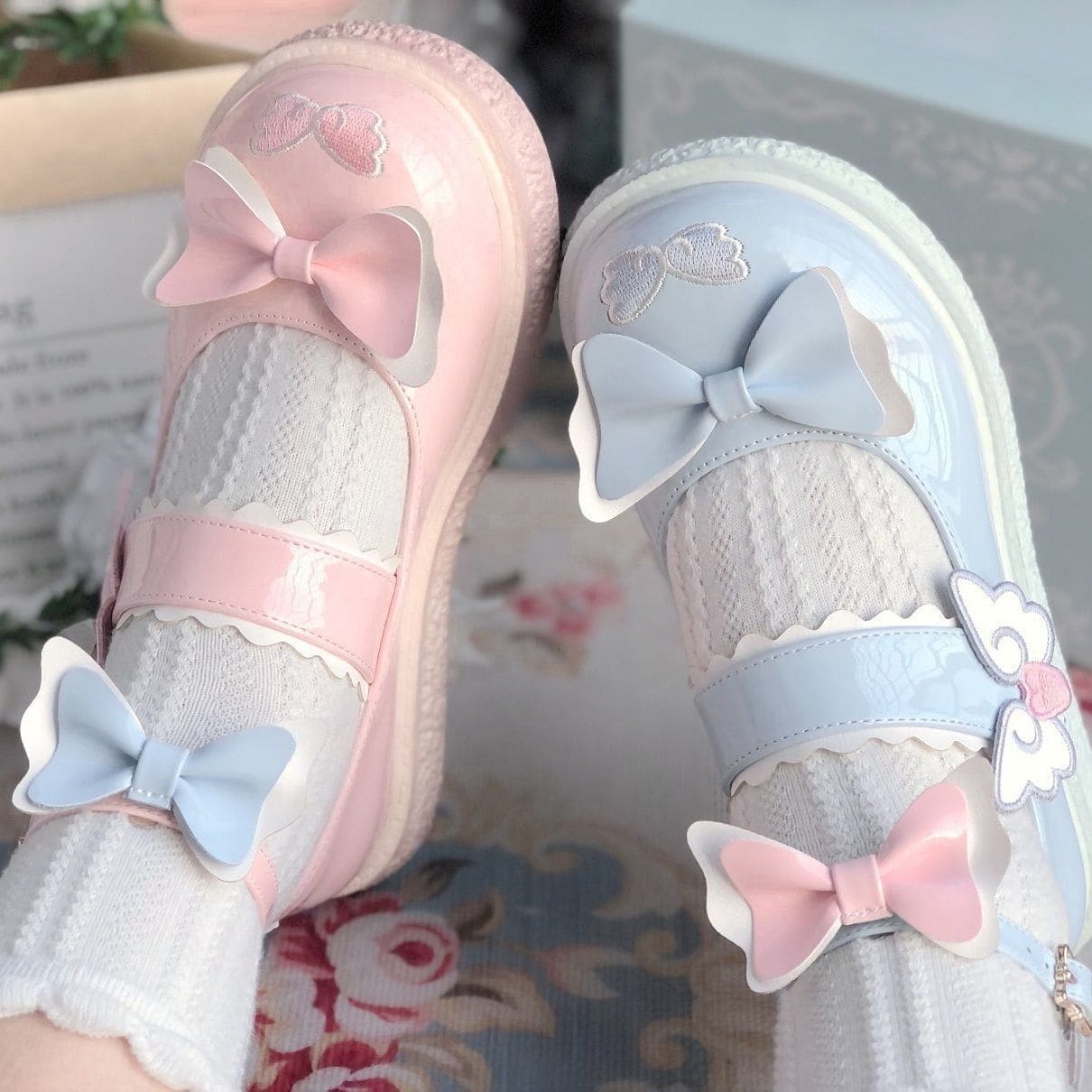 Kawaii Lolita Ribbon & Wings Mary Janes Shoes
