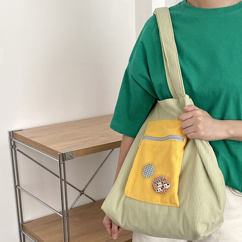 Kawaii Aesthetics Colorblock Zipper Tote Bag