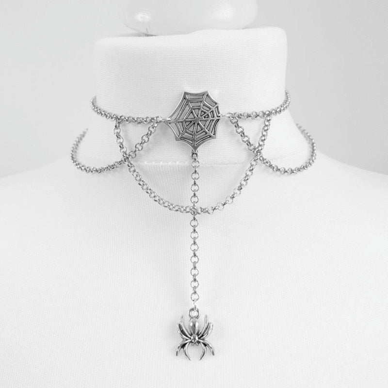 Gothic Spider Web Pendant Necklace