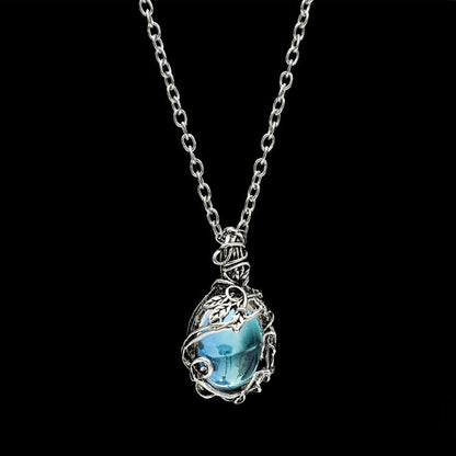 Leaf Crystal Waterdrop Gemstone Pendant Necklace