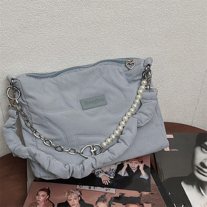 Kawaii Fashion Heart Pearl Zipper Bag