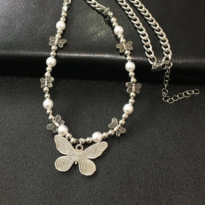 Gothic Pearl Butterfly Pendant Necklace