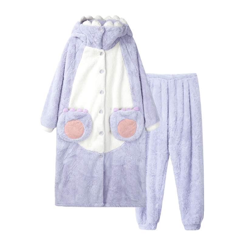 Kawaii Cartoon Monster Plush Hooded Pajamas Set