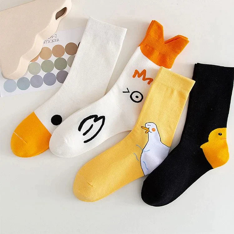 Cartoon Goose Duck Mid-calf Cotton Socks