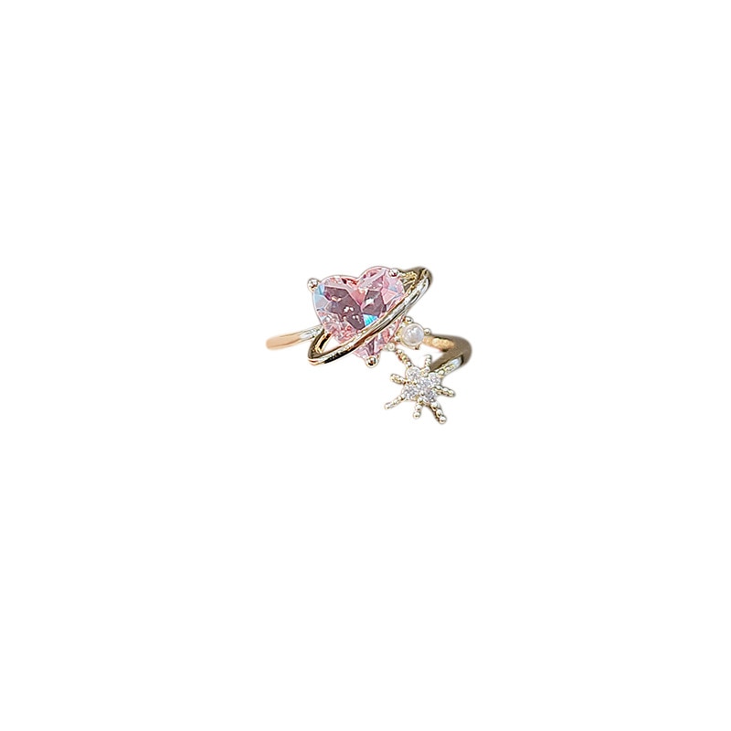 Exquisite Pink Crystal Heart Ring