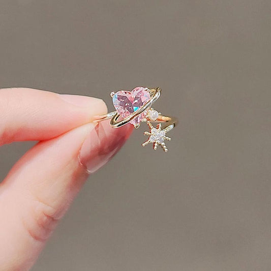 Exquisite Pink Crystal Heart Ring