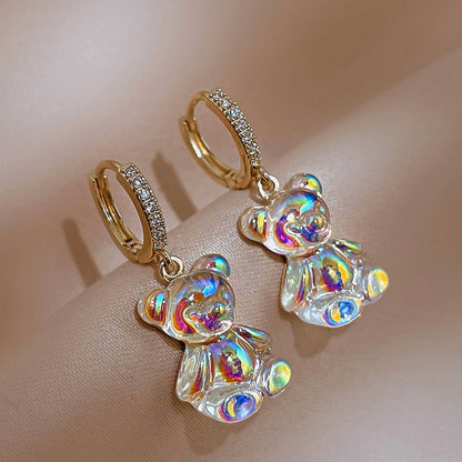 Kawaii Crystal Bear Dangle Earrings
