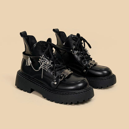 Kawaii Punk Gothic Chain Spider Web Boots