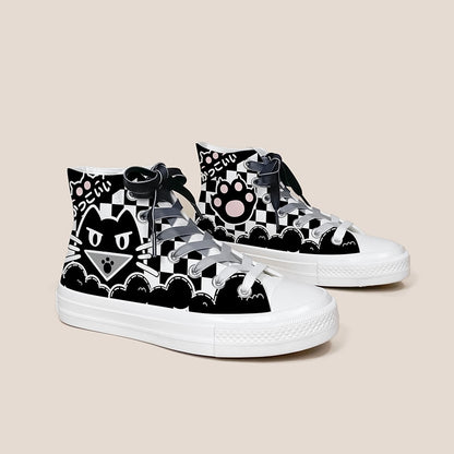 Colorblock Black Cat & Paw Sneakers