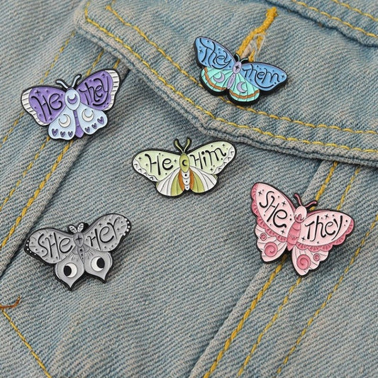 Butterfly Beauty Pronouns Enamel Pins 