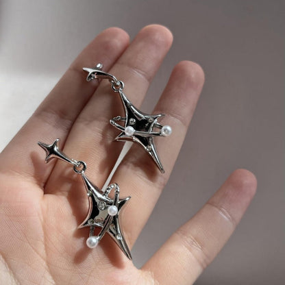 Gothic Pearl Crystal Stars Earrings