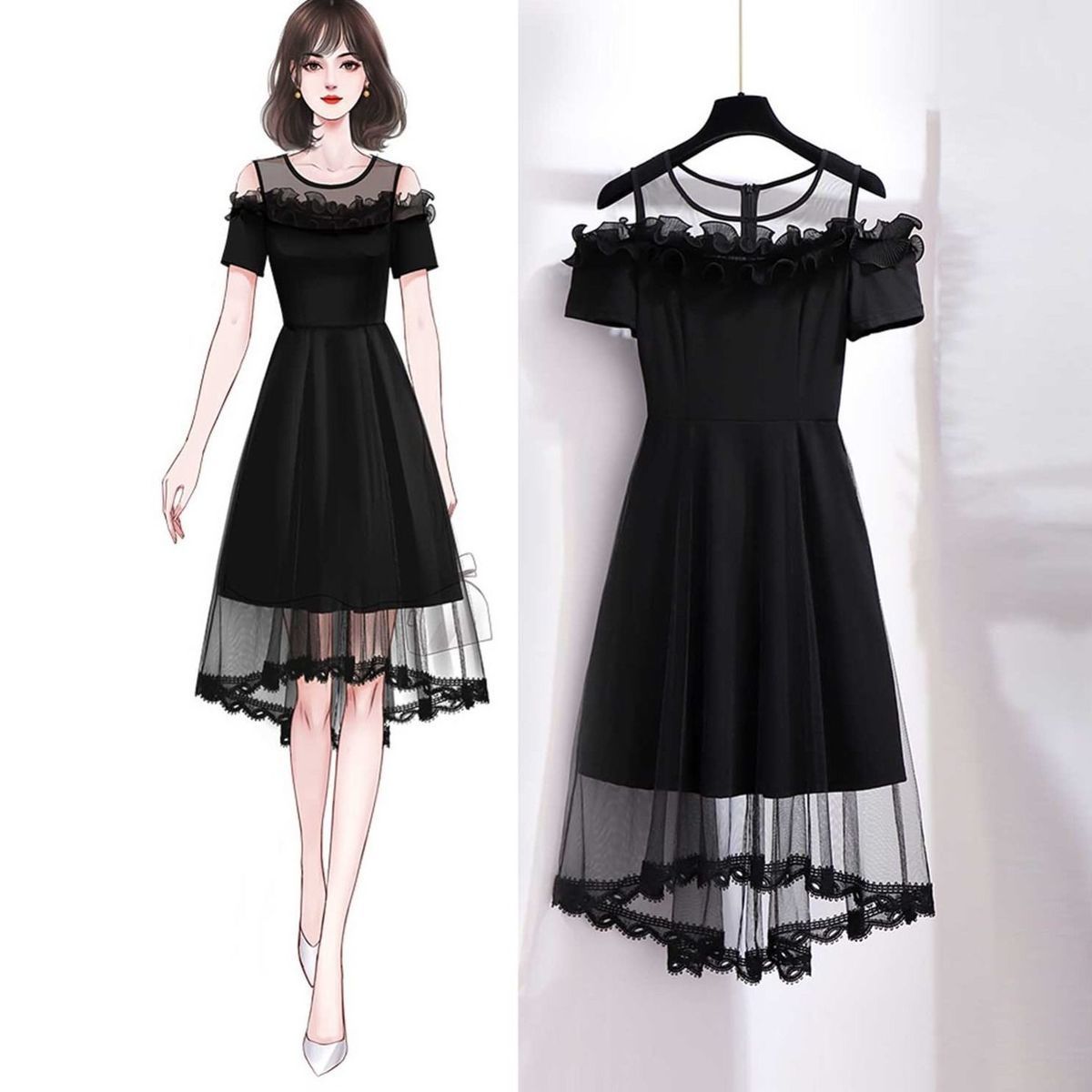 Off Shoulder Black Lace Dress - Dress, New - Kawaii Bonjour