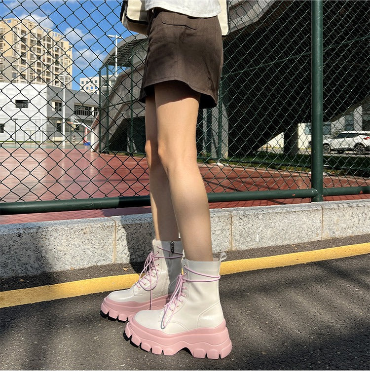 Punk Chic Zipper Lace-Up Platforms Boots