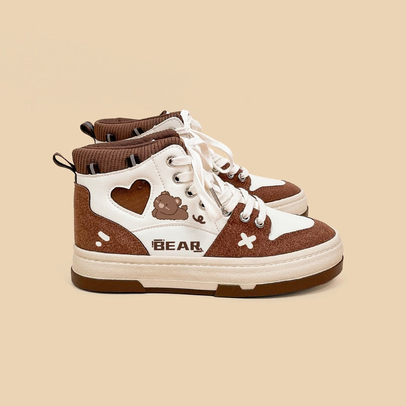 Kawaii Crop Heart Shape Bear Letter Sneakers