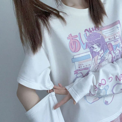 Cartoon E-Girl T-Shirt With Arm Cover