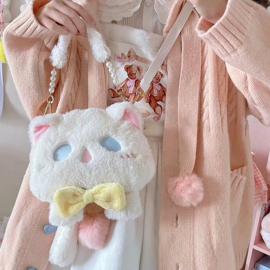 Kawaii Bowknot Plush Kitty Cat Crossbody Bag