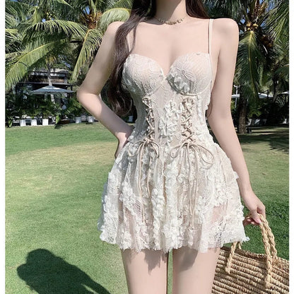 Summer Vintage Backless Lace Swimsuit