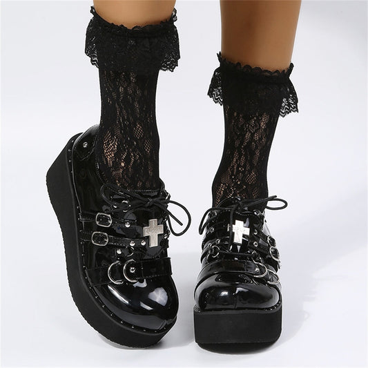 Lolita Goth Cross Mary Janes Shoes - Mary Janes - Kawaii Bonjour