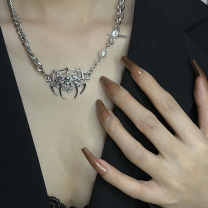 Gothic Spider Web Thorns Love Heart Necklaces