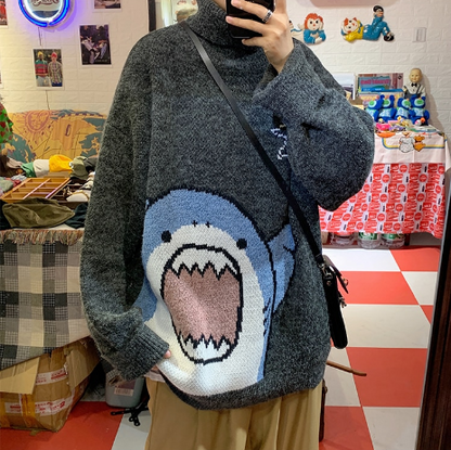 Harajuku Cartoon Shark Sweater