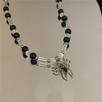 Gothic Pearl Beads Spider Pendant Necklace