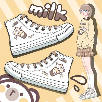Kawaii Milk Tea White Sneakers - Sneakers - Kawaii Bonjour