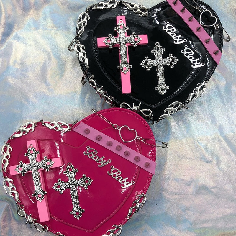 Y2K Punk Gothic Cross Heart Crossbody Bag