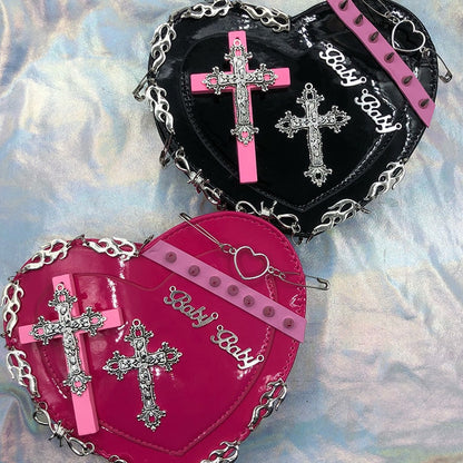Y2K Punk Gothic Cross Heart Crossbody Bag
