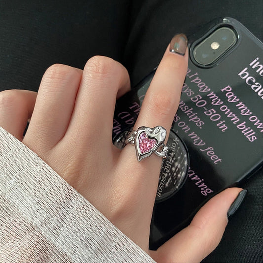 Aesthetic Goth Pink Heart Ring