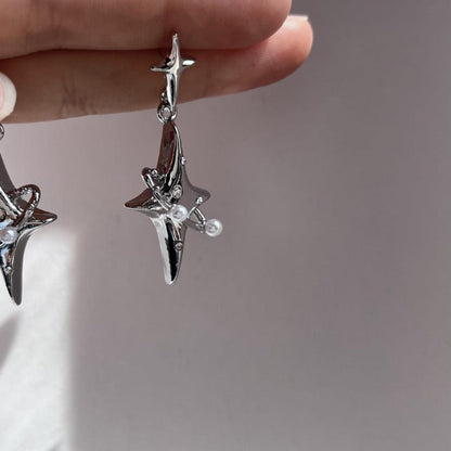 Gothic Pearl Crystal Stars Earrings