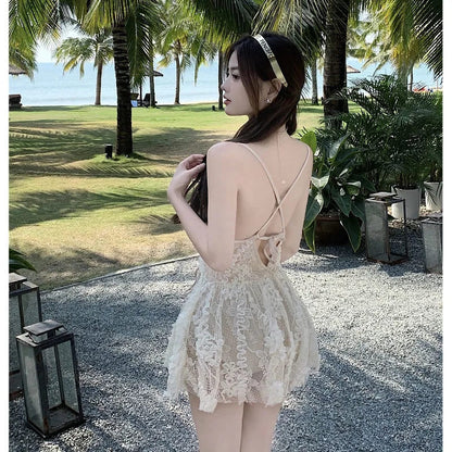 Summer Vintage Backless Lace Swimsuit