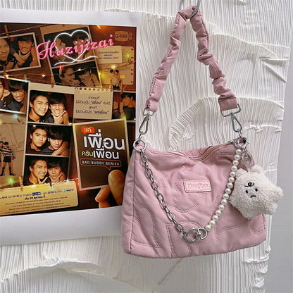Kawaii Fashion Heart Pearl Zipper Bag